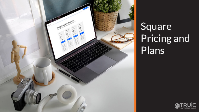 Square pricing and plans shown on a laptop screen.