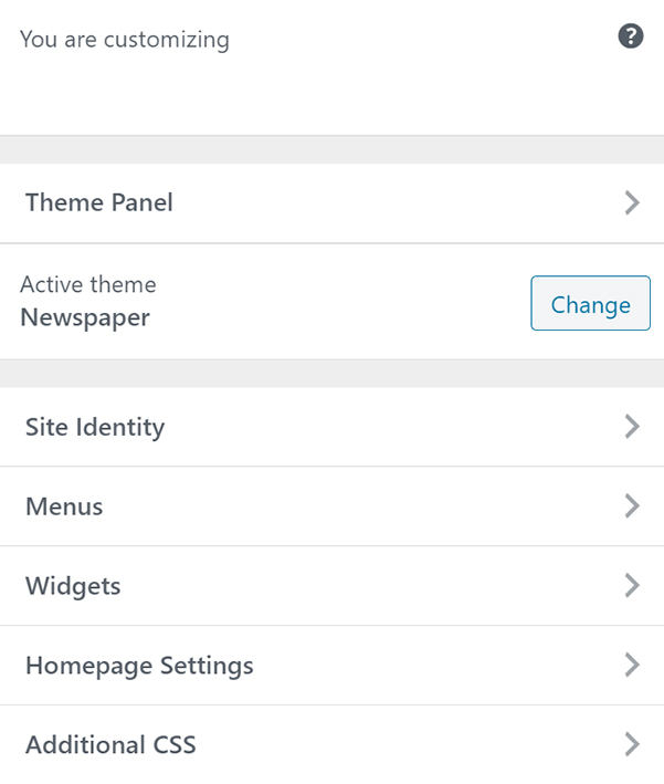 WordPress customizing theme panel sidebar with Newspaper theme.