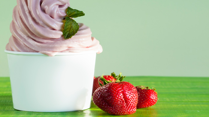 Cup of frozen yogurt with fruit