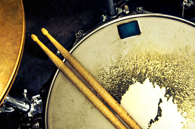 Drumsticks on a drum head