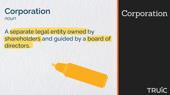 Definition of a corporation with highlighting.