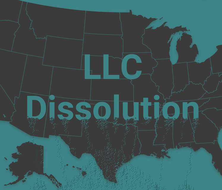 A map of the U.S. L L C dissolution written on it. The word dissolution is dissolving