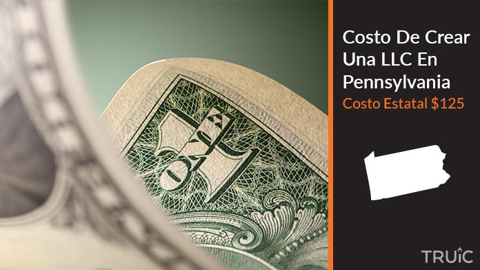 Imagen de un dolar (USD) y el estado de Pennsylvania. Costo de crear una LLC en Pennsylvania