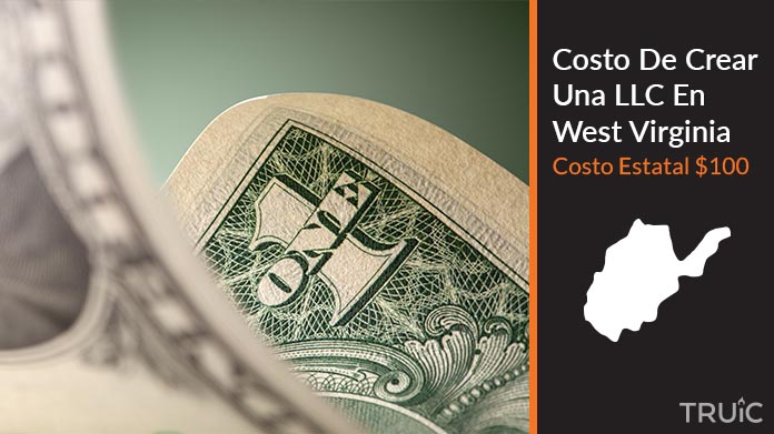 Imagen de un dolar (USD) y el estado de West Virginia. Costo de crear una LLC en West Virginia