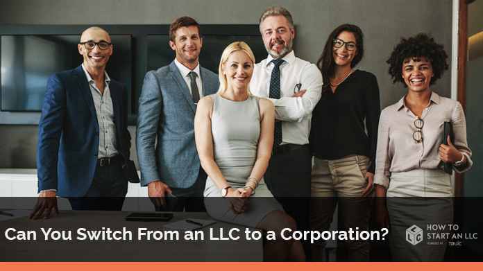 Company photograph of 6 team members wondering "can you switch from llc to corporation"?