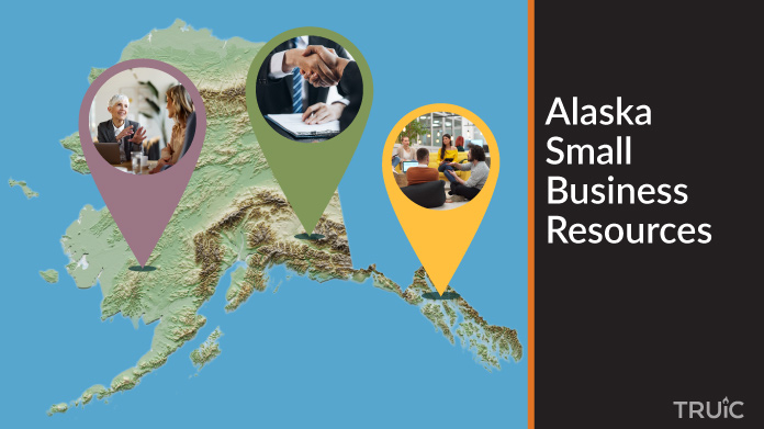 A map of Alaska with Alaska small business resources highlighted.