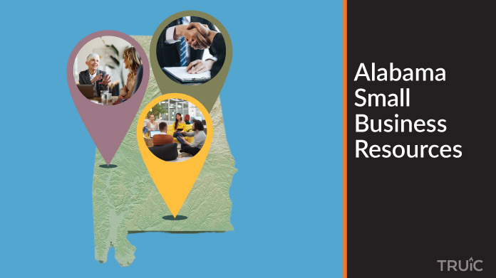 A map of Alabama with Alabama small business resources highlighted.