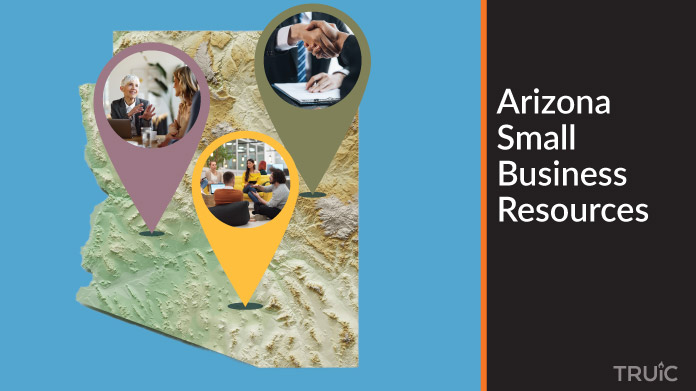 A map of Arizona with Arizona small business resources highlighted.