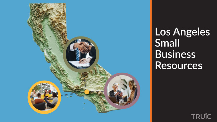A map of California with Los Angeles small business resources highlighted.
