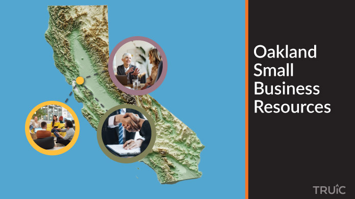 A map of California with Oakland small business resources highlighted.