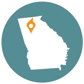 Small map with pin depicting Atlanta, GA