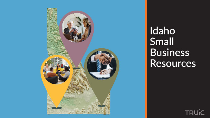 A map of Idaho with Idaho small business resources highlighted.