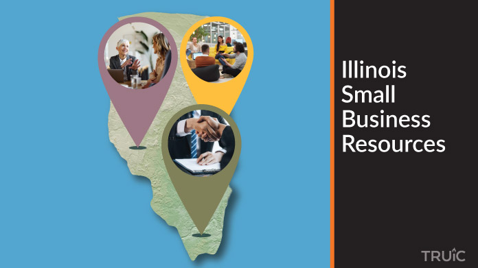 A map of Illinois with Illinois small business resources highlighted.