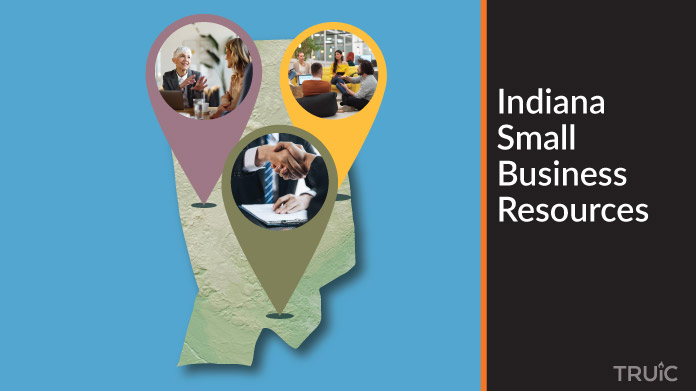 A map of Indiana with Indiana small business resources highlighted.