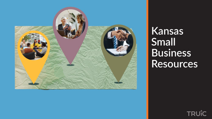 A map of Kansas with Kansas small business resources highlighted.