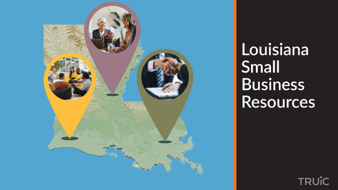 A map of Louisiana with Louisiana small business resources highlighted.