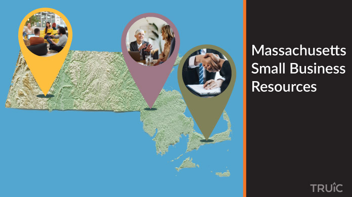 A map of Massachusetts with Massachusetts small business resources highlighted.