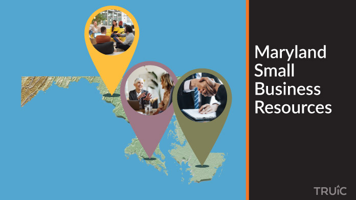 A map of Maryland with Maryland small business resources highlighted.