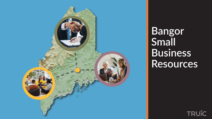 A map of Maine with Bangor small business resources highlighted.