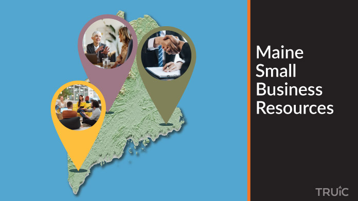 A map of Maine with Maine small business resources highlighted.