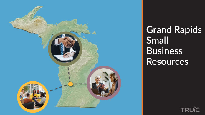 A map of Michigan with Grand Rapids small business resources highlighted.