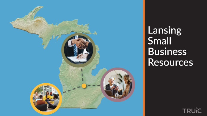 A map of Michigan with Lansing small business resources highlighted.