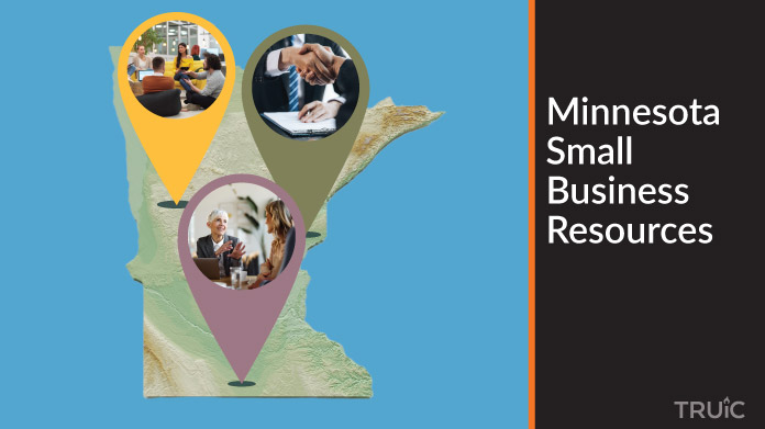 A map of Minnesota with Minnesota small business resources highlighted.