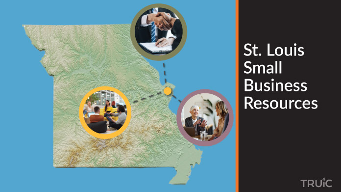 A map of Missouri with St. Louis small business resources highlighted.