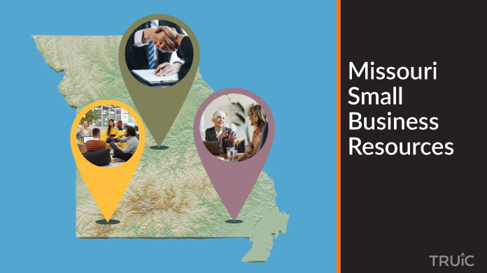 A map of Missouri with Missouri small business resources highlighted.