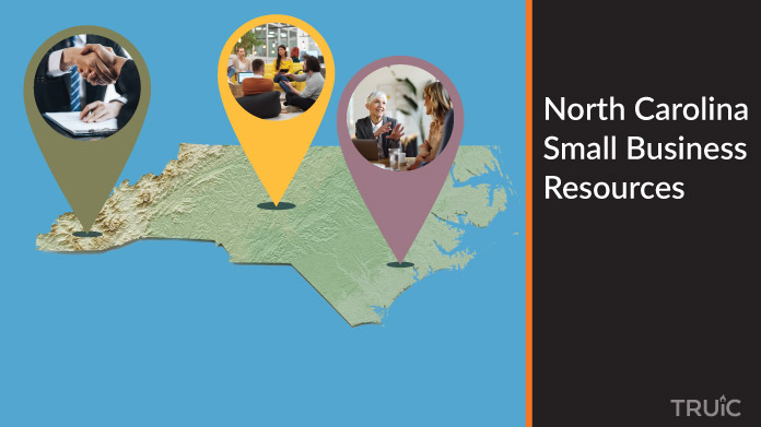 A map of North Carolina with North Carolina small business resources highlighted.