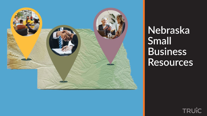 A map of Nebraska with Nebraska small business resources highlighted.