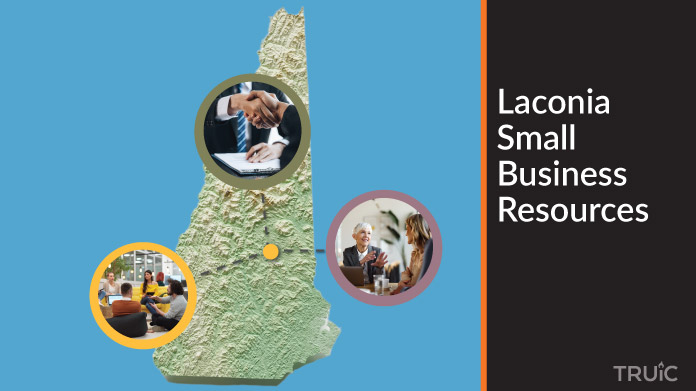 A map of New Hampshire with Laconia small business resources highlighted.
