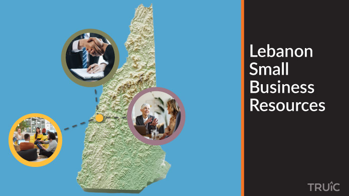 A map of New Hampshire with Lebanon small business resources highlighted.
