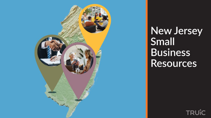A map of New Jersey with New Jersey small business resources highlighted.