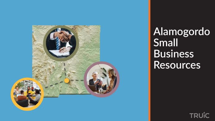 A map of New Mexico with Alamogordo small business resources highlighted.