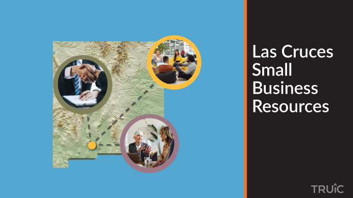 A map of New Mexico with Las Cruces small business resources highlighted.