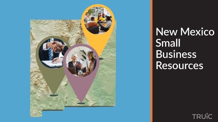 A map of New Mexico with New Mexico small business resources highlighted.