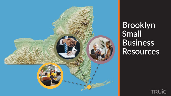 A map of New York with Brooklyn small business resources highlighted.