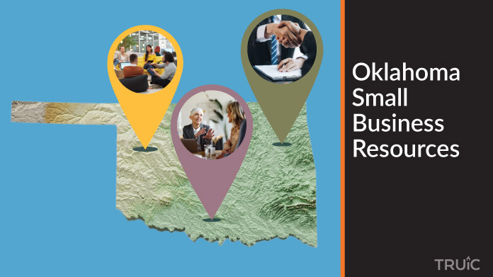A map of Oklahoma with Oklahoma small business resources highlighted.