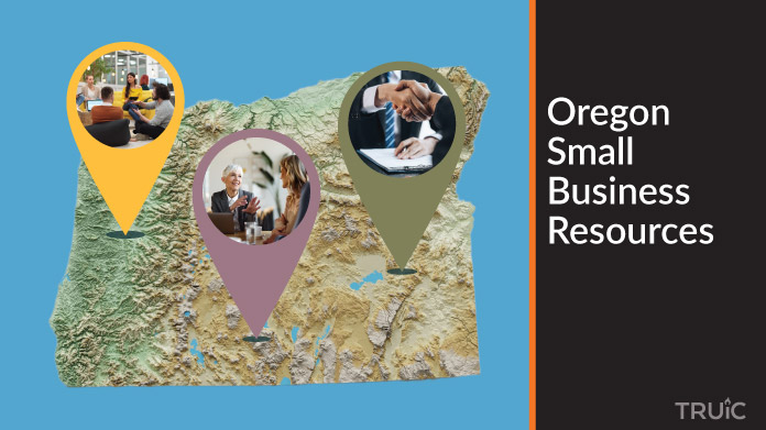 A map of Oregon with Oregon small business resources highlighted.