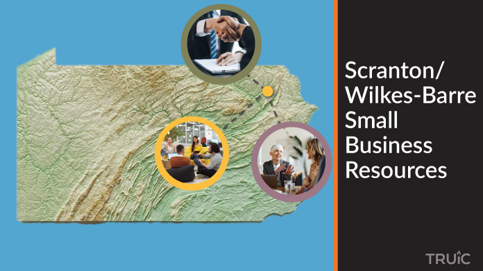 A map of Pennsylvania with Scranton/Wilkes-Barre small business resources highlighted.
