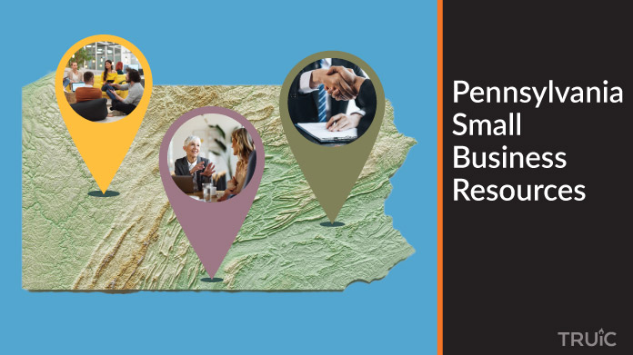 A map of Pennsylvania with Pennsylvania small business resources highlighted.