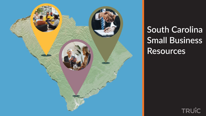 A map of South Carolina with South Carolina small business resources highlighted.