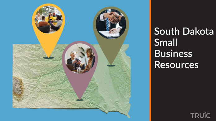 A map of South Dakota with South Dakota small business resources highlighted.