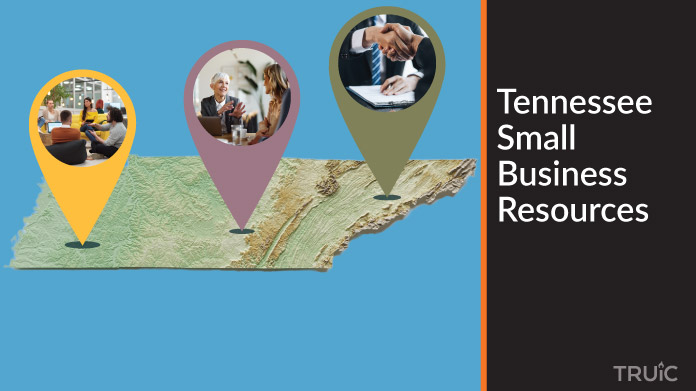 A map of Tennessee with Tennessee small business resources highlighted.