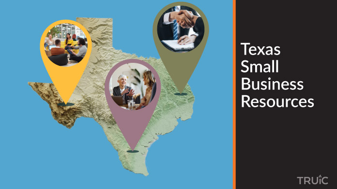 A map of Texas with Texas small business resources highlighted.