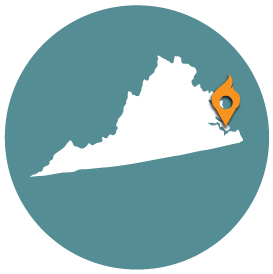 Small map with pin depicting Hampton, VA