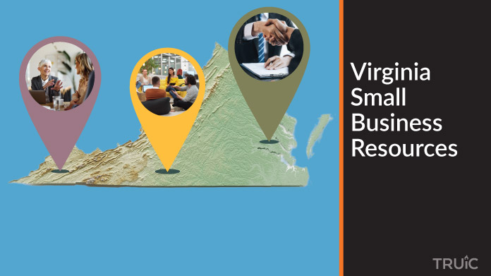 A map of Virginia with Virginia small business resources highlighted.