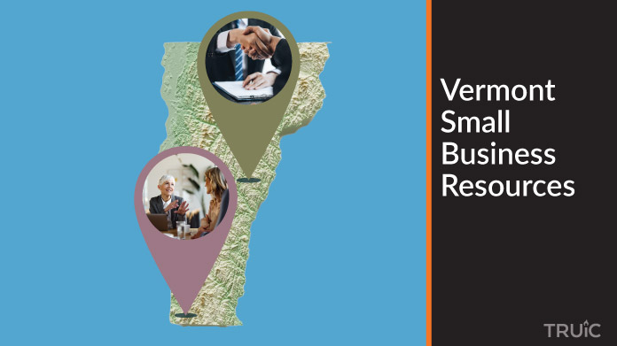 A map of Vermont with Vermont small business resources highlighted.
