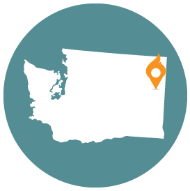 Small map with pin depicting Spokane, WA